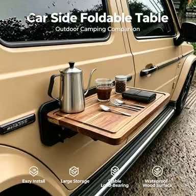 Outdoor Furniture Wood - โต๊ะไม้พับได้ติดตั้งด้านข้างรถยนต์ ติดตั้งง่าย ทนทาน พกพาสะดวก สำหรับการตั้งแคมป์กลางแจ้ง ปิกนิก