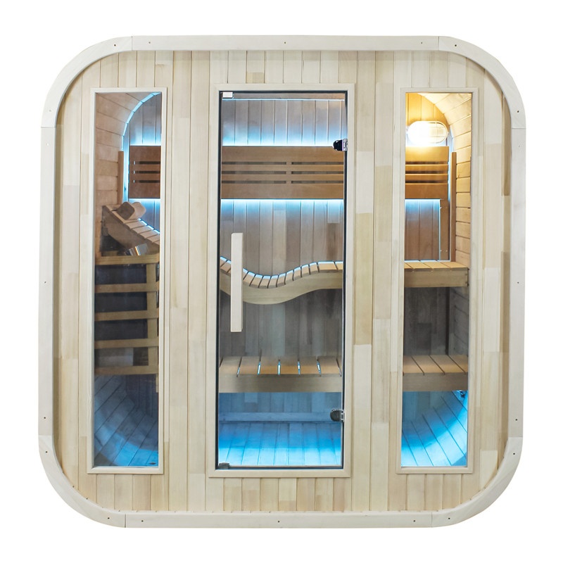 Outdoor Furniture Wood - ซาวน่ากลางแจ้ง ดีไซน์ทันสมัย ห้องซาวน่าทรงกระบอกสำหรับ 4 คน ซาวน่าอินฟราเรดไม้กลางแจ้ง